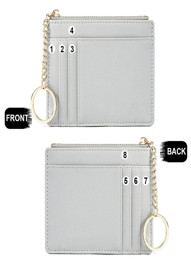 Valentoria Minimalist Small Leather Card Holder Pocket Wallet Womens Coin Purse Handbag (Gray) - Image 3